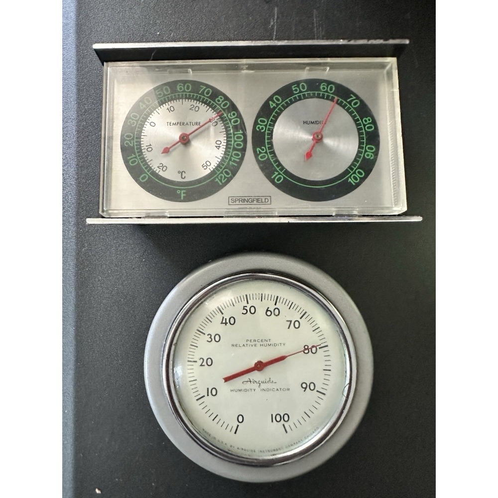 Vintage Airguide Humidity Indicator Wall Mount 4.5" + Springfield  Barometer 6"